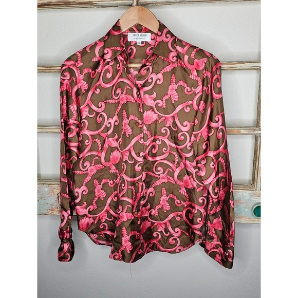 Skirtin Around Tops - Skirtin Around Ornate Design Button Up Blouse Ladie size 8